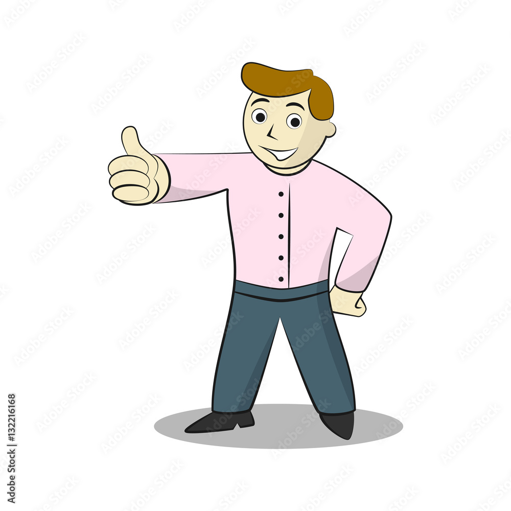 Businessman thumb up. Cartoon illustration of like, isolated on white