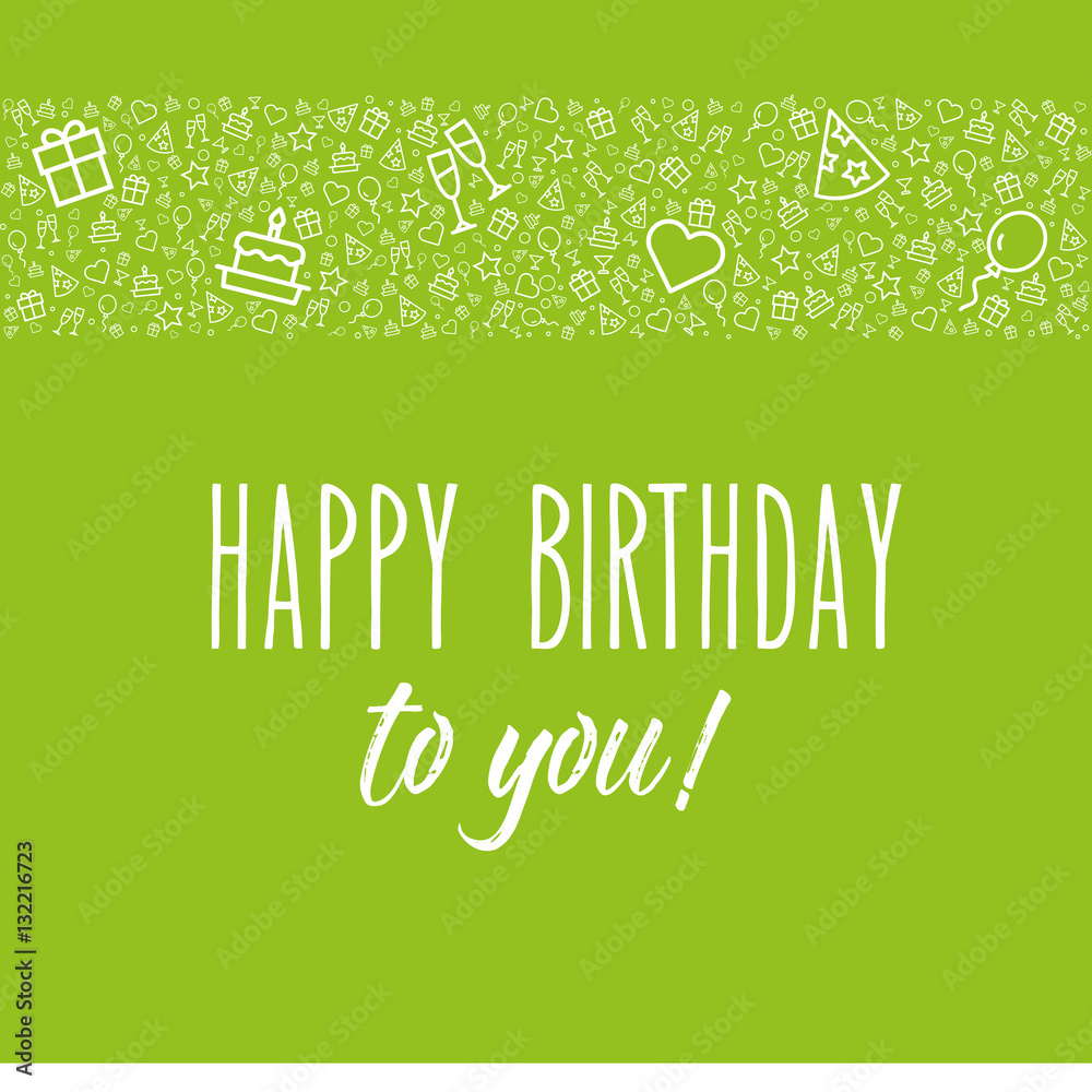 elegante und moderne Geburtstagskarte mit Happy Birthday und Icons