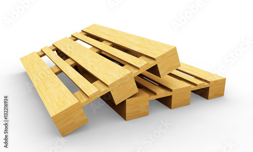 Wooden Euro pallets. 3D render illustration isolated on white ba