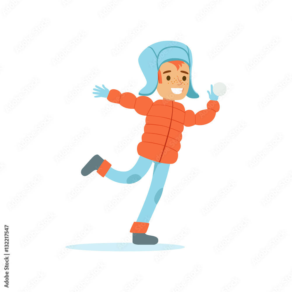 Boy Playing Snowballs, Traditional Male Kid Role Expected Classic Behavior Illustration