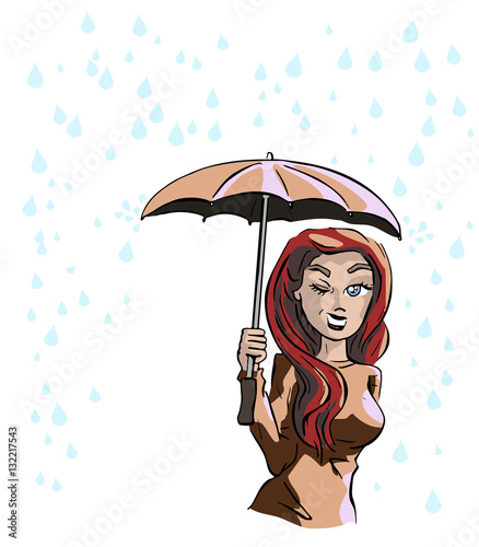 Vrouw in regenjas onder paraplu