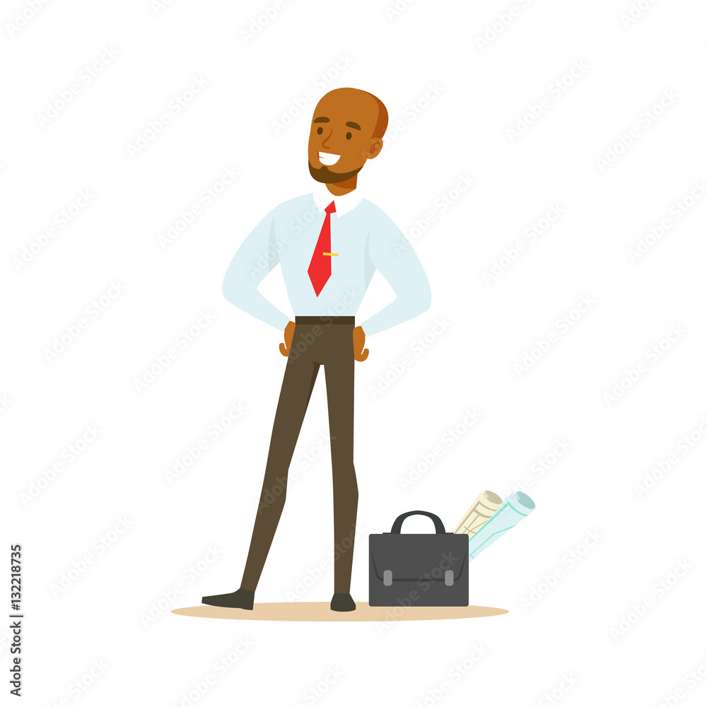 Manager With Suitcase And Project Papers, Business Office Employee In Official Dress Code Clothing Busy At Work Smiling Cartoon Characters Manager With Suitcase And Project Papers, Business Office Employee In Official Dress Code Clothing Busy At Work Smiling Cartoon Characters