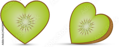 Illustration of a kiwi in the shape of heart on white background