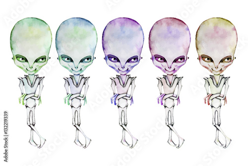 Watercolor aliens in costumes