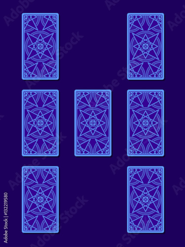 Relationship tarot spread. Tarot cards back side, vector