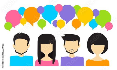 people icons with colorful dialog speech bubbles