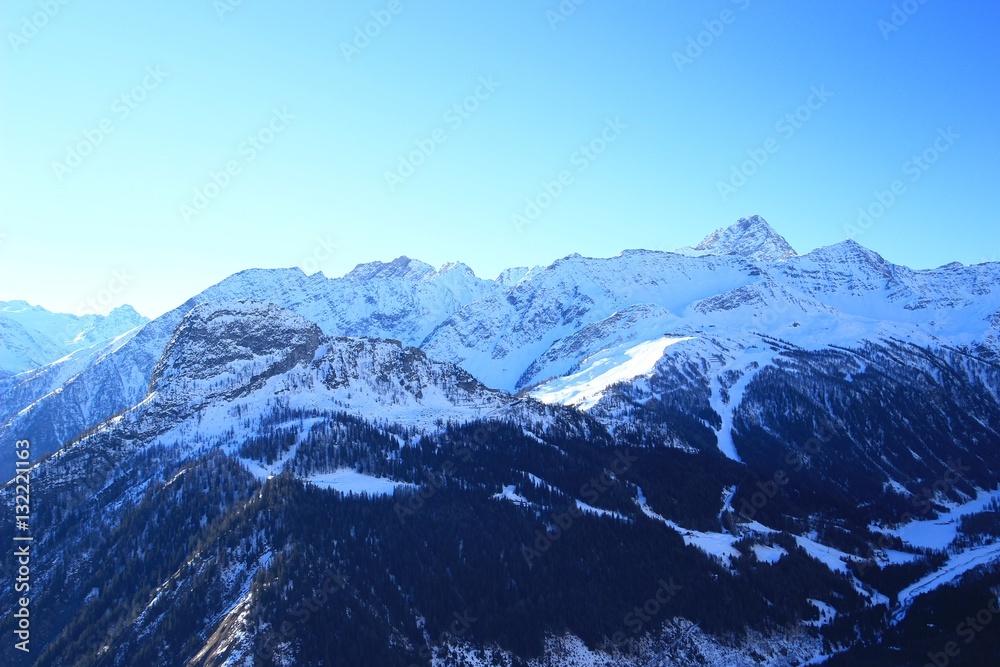 Winter landscape in Alps, Courmayeur ski resort in Aosta valley region 