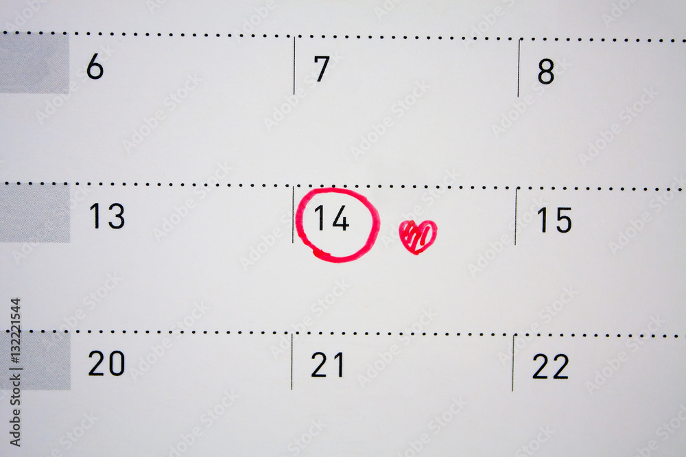 Valentine's day February 14 mark on the calendar Valentine's day February 14 mark on the calendar