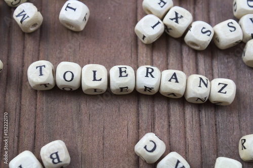 Toleranz - mit W  rfeln gelegtes Wort - german word for tolerance