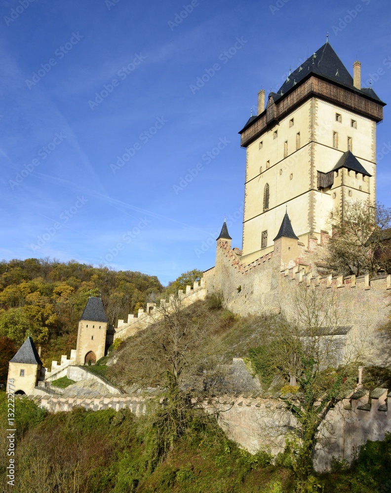 Architecture from Karlstejn castle and blue sky