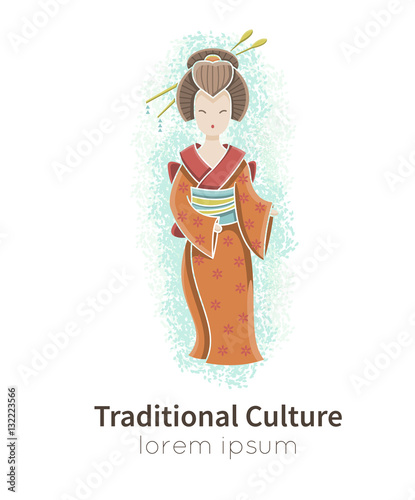 Vector illustration of standing Geisha .   All objects are conveniently grouped and easily editable