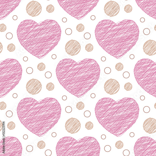 Seamless pattern with scribble hearts