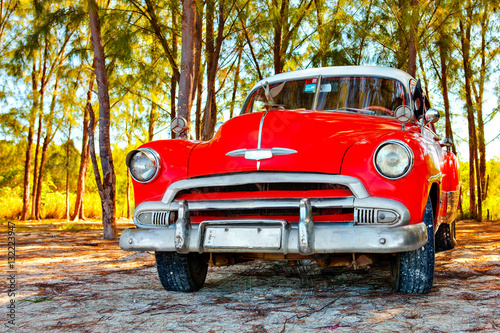 American classic car on the beach Cayo Jutias, Province Pinar del Rio, Cuba