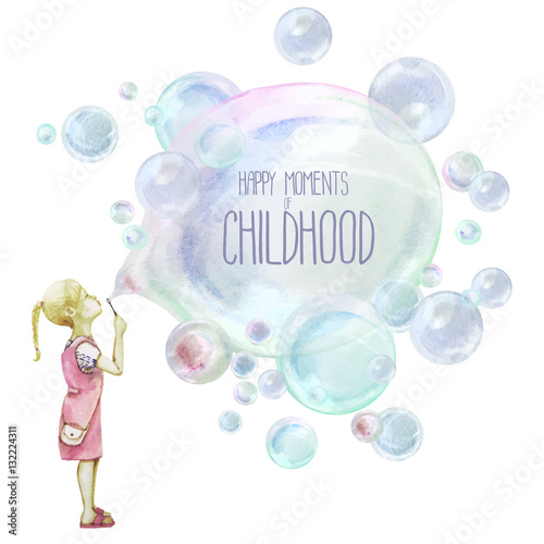 Little girl blowing soup bubbles