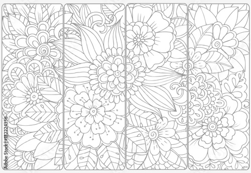 Set of four bookmarks .Floral doodling