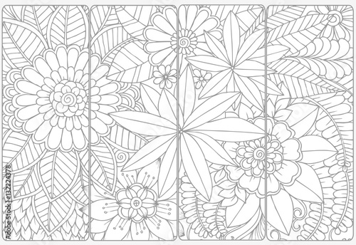 Set of four bookmarks .Floral doodling