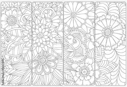 Set of four bookmarks .Floral doodling