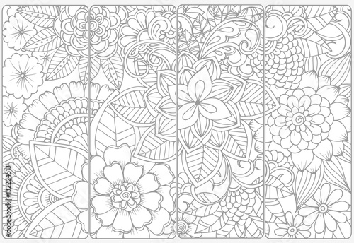 Set of four bookmarks .Floral doodling