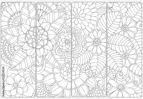 Set of four bookmarks .Floral doodling