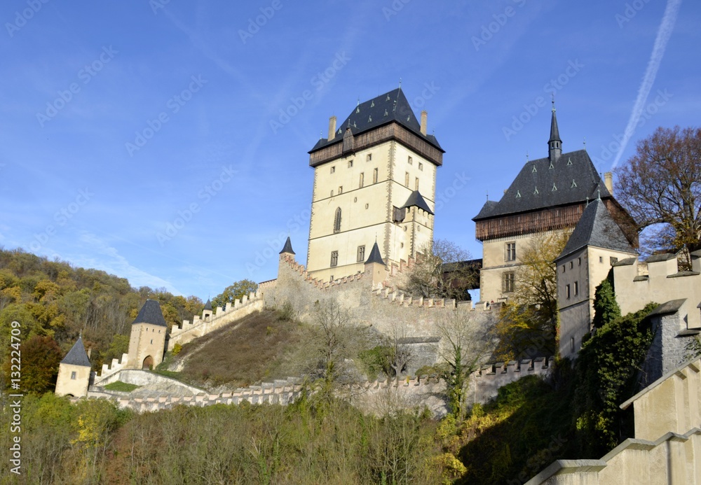 Architecture from Karlstejn castle and blue sky