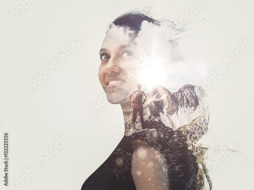 Double exposure image of a gorgeous woman