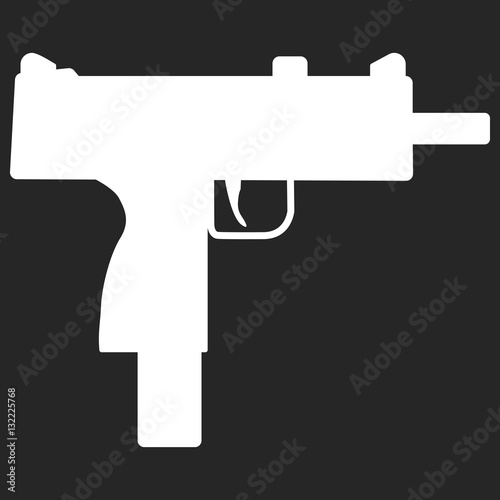 Submachine gun silhouette security and military weapon. Metal automatic gun. Criminal and police firearm vector illustration isolated on white.