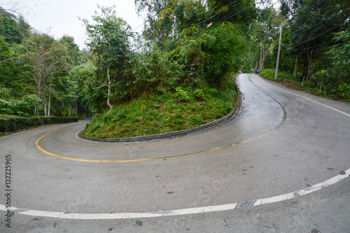 A hairpin bend on a road in the mountains of Thailand