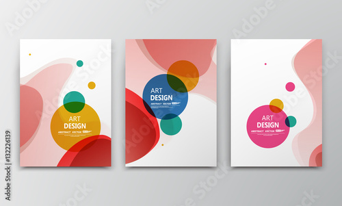 Abstract a4 brochure cover design. Colored bubbles ad frame font. Patch title sheet model. Creative vector front page. Flyer set. Banner texture. Round logo icon. Blue, red, yellow, green circle
