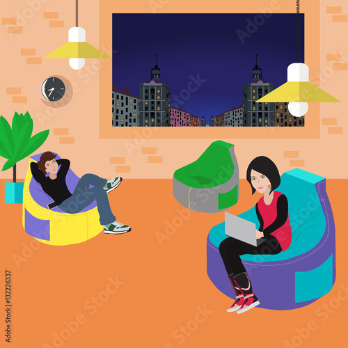 coworking center. team work on the project. Modern office interior.