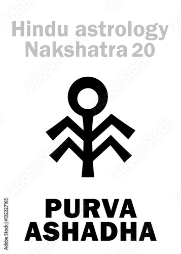 Astrology Alphabet: Hindu nakshatra PURVA ASHADHA (Lunar station No.20). Hieroglyphics character sign (single symbol).