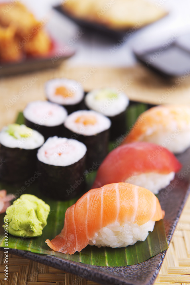 Various Japanese sushi on a plate, shallow depth of field Various Japanese sushi on a plate, shallow depth of field