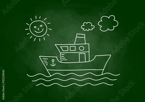 Passenger ship drawing on blackboard