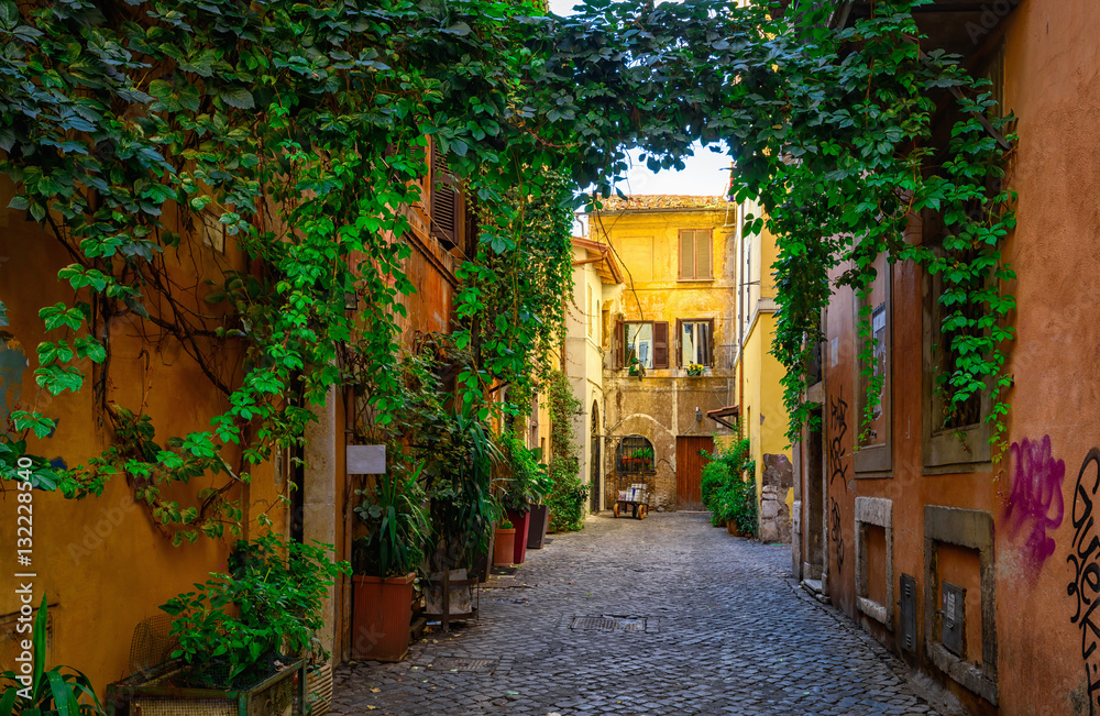 Fototapeta premium Stara ulica w Trastevere, Rzym, Włochy.