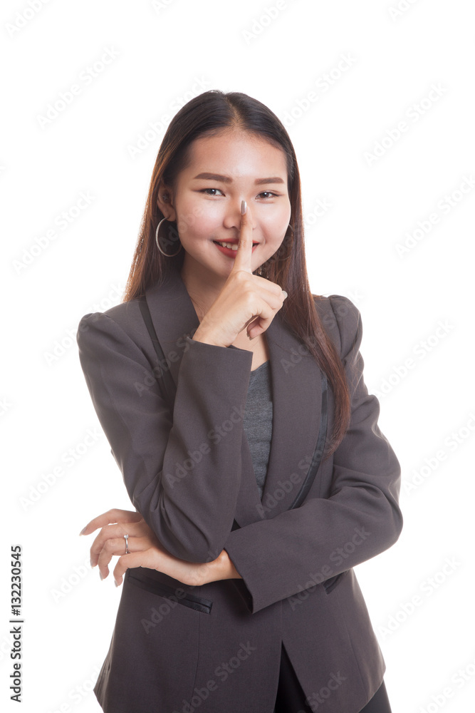 Asian girl smile show quite hand sign. Asian girl smile show quite hand sign.