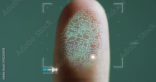 slow motion of scan fingerprint biometric identity and approval and dna granted. concept of the future of security and password control through fingerprints in an advanced technological future and cyb photo