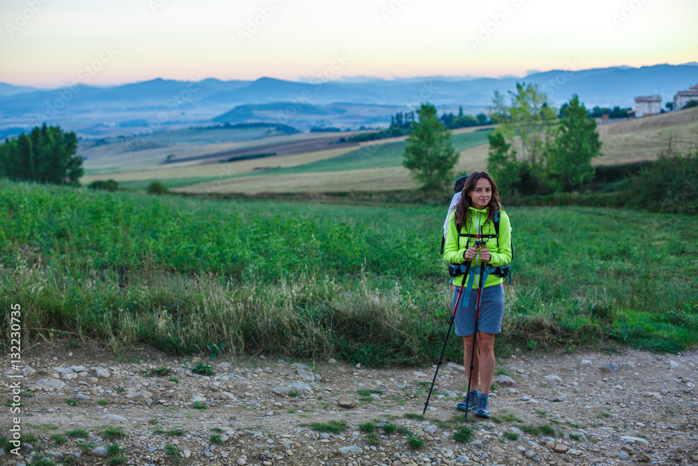 Fototapeta premium Girl trekker in campaign