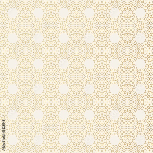 Seamless pattern in eastern, oriental, islamic style. Golden decorative background with calligraphic elements.