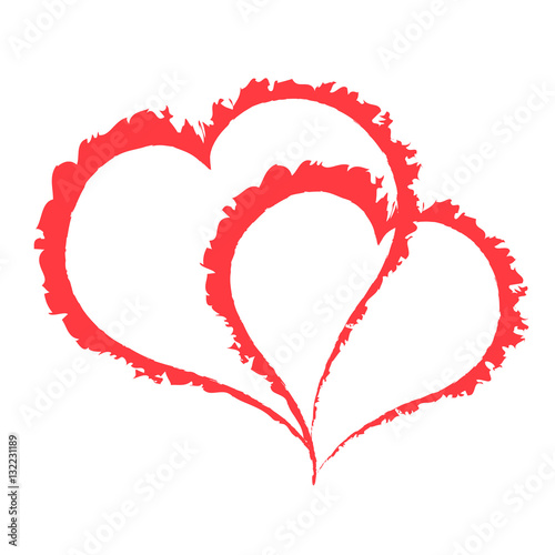 Two scarlet fat hearts on white background. Illustration