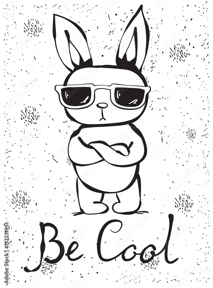 Obraz premium Plakat w stylu vintage ze stylowym fajnym królikiem.