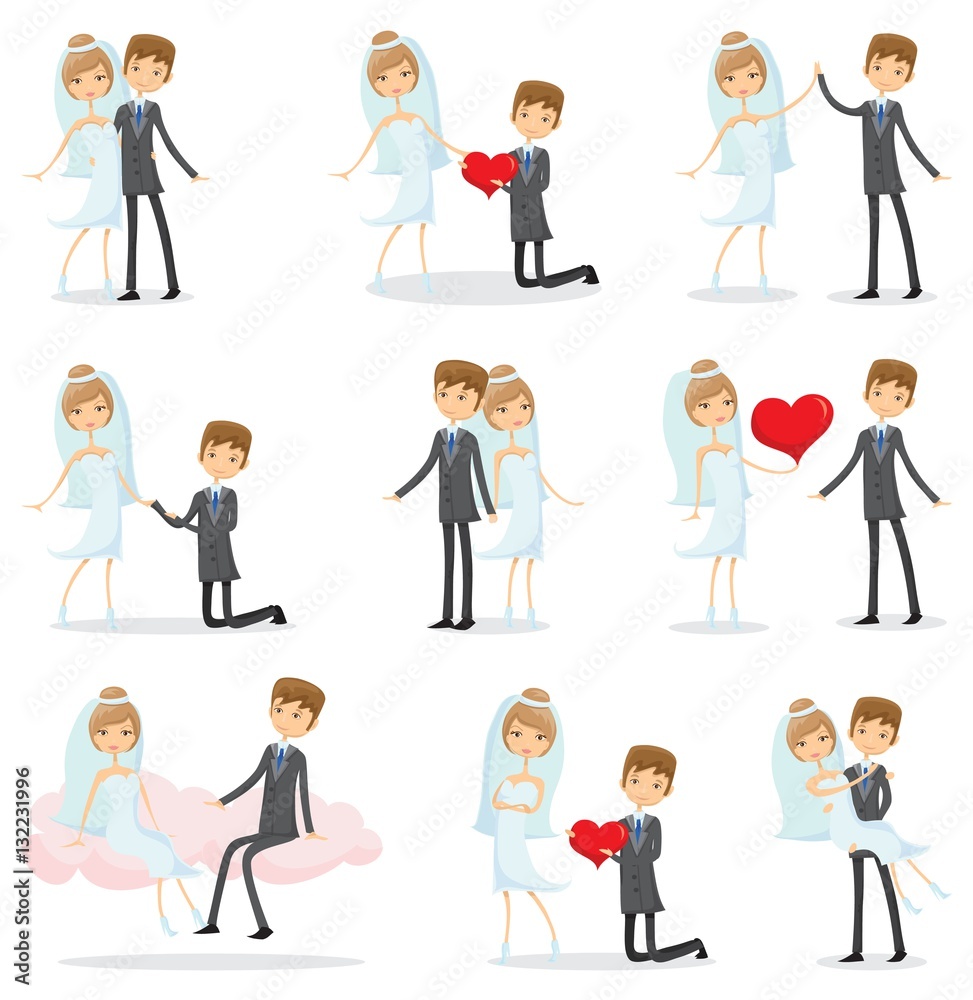 Vector illustration of wedding couple for invitation, greeting card design, t-shirt print, inspiration poster.