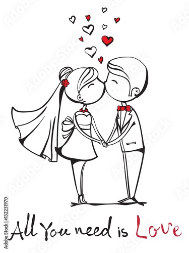 Vector illustration of wedding couple for invitation, greeting card design, t-shirt print, inspiration poster.
