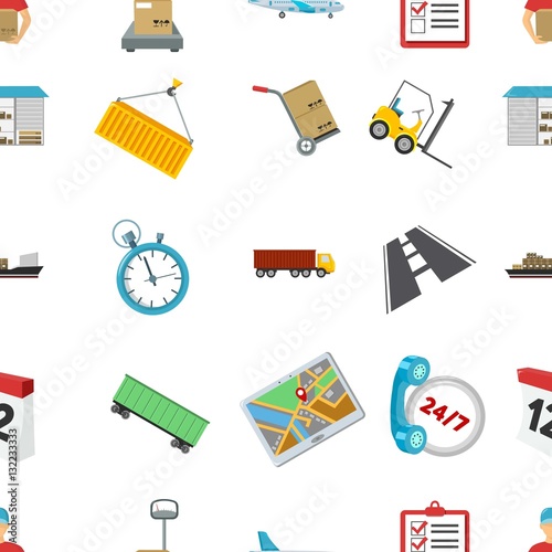 Logistic pattern icons in cartoon style. Big collection of logistic vector symbol stock illustration