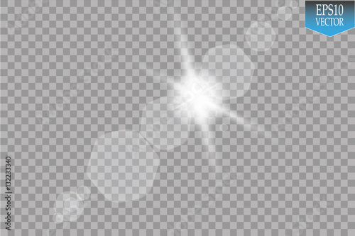 Vector transparent sunlight special lens flare light effect. Sun flash with rays and spotlight
