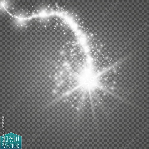 Vector white glitter wave abstract illustration. White star dust trail sparkling particles isolated on transparent background. Magic concept.Christmas. New Year.
