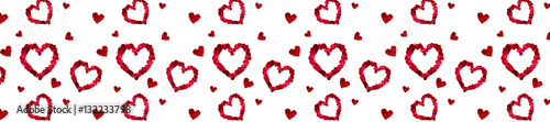 panorama repeating patterns of red hearts rose petals  for Valen