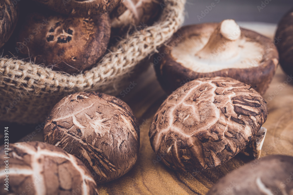 Shiitake mushroom on cutting board. Shiitake mushroom on cutting board.