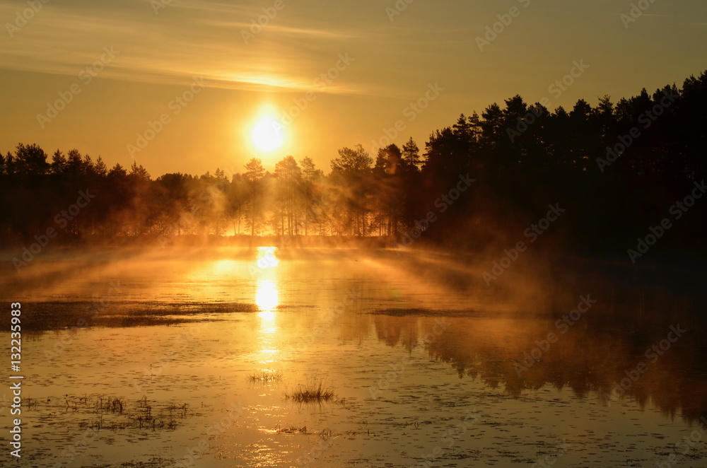 MIDNIGHT SUN IN NORTHERN FINLAND, LAPLAND, SCANDINAVIA, EUROPE
