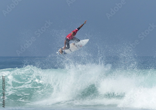Kelly Slater spinning on an Air during the 2014 Quik Pro France