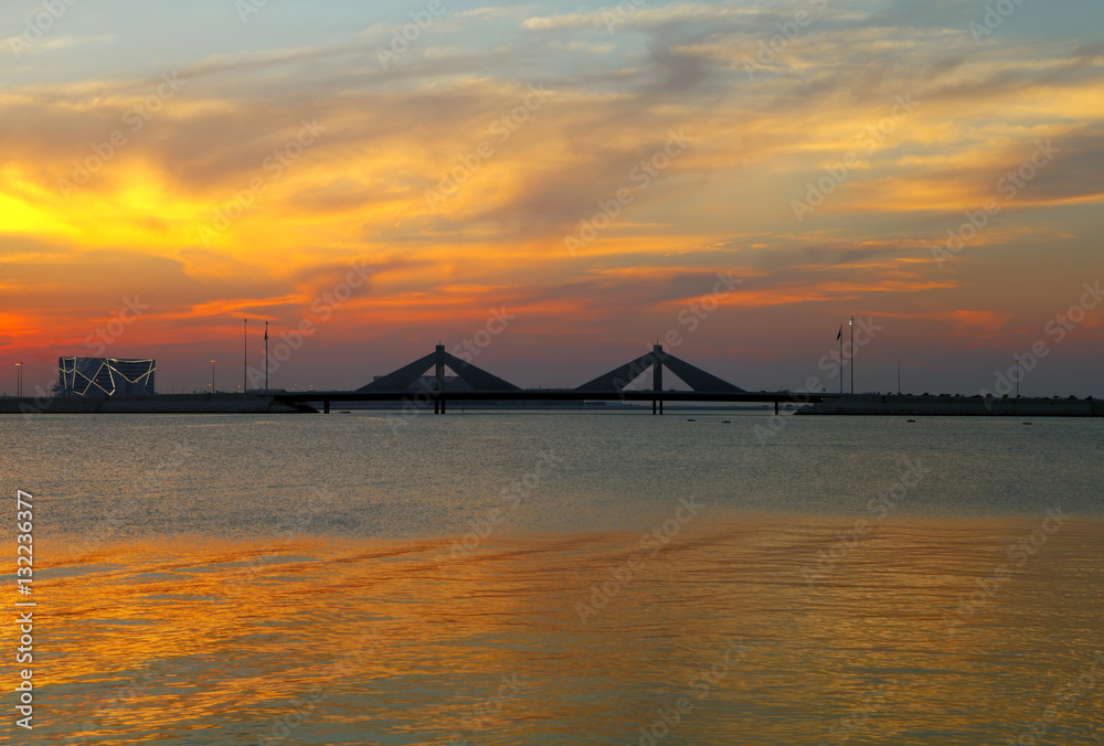 Obraz premium Sheikh Salman Causeway bridge, the design with two sail-like str