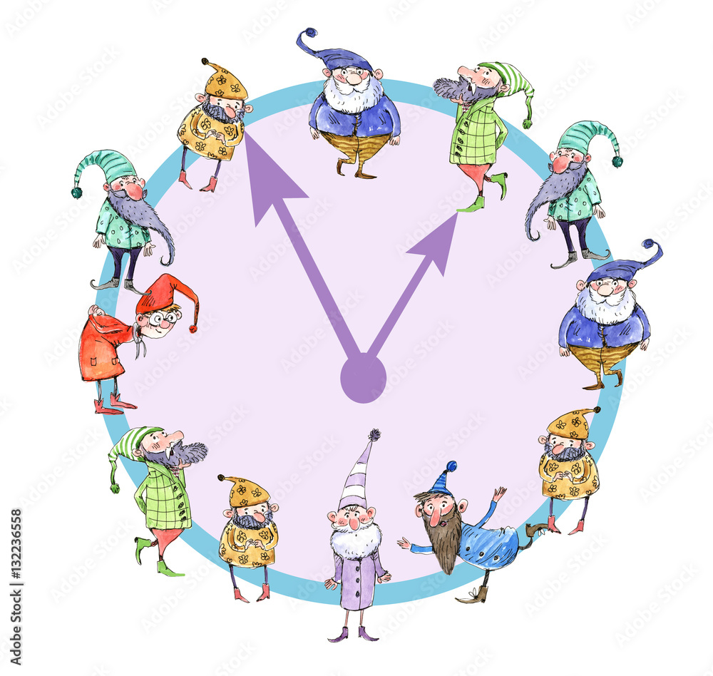 Naklejka premium Gnomes, watercolor, illustration, 